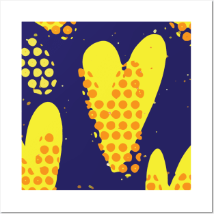 Big Hearts Graphic Design in Blue and Yellow Contrasting Tones GC-116-15 Posters and Art